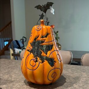 Halloween Pumpkin Decor with Light up Witch and Bat Design